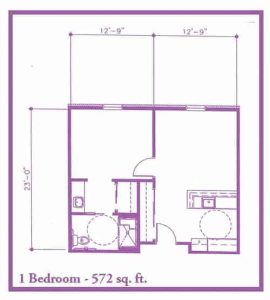 1 Bedroom, 572 sq. ft.
